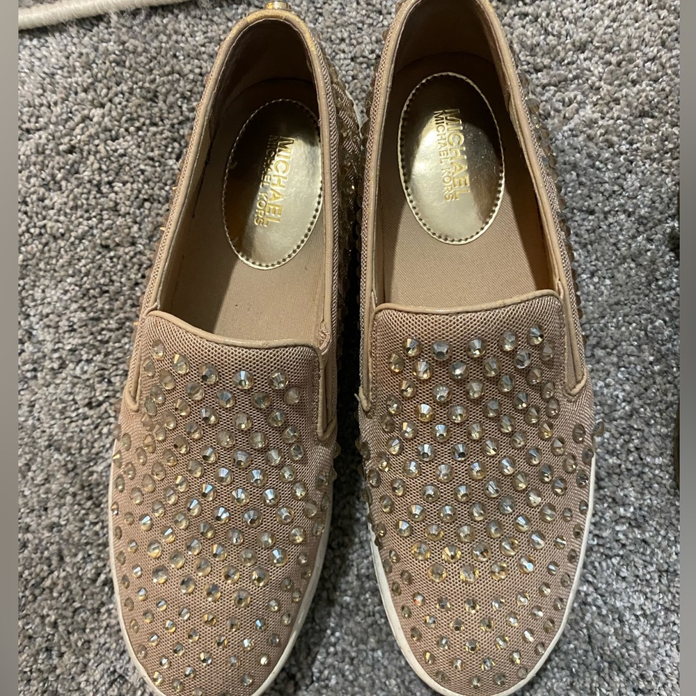 MICHAEL Michael Kors Nude/Tan Slip-On Sneakers with Studs